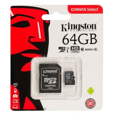 Карта памяти micro SD Kingston 64GB с адаптером
